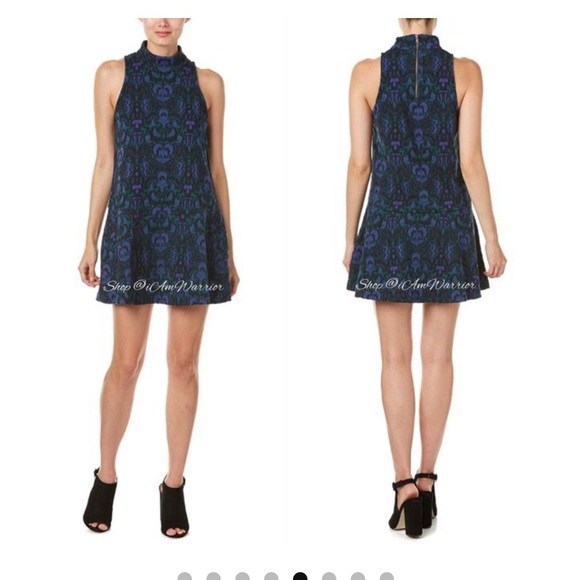 Free People Dresses & Skirts - Free People Blue Green Black High Neck Dress sz M
